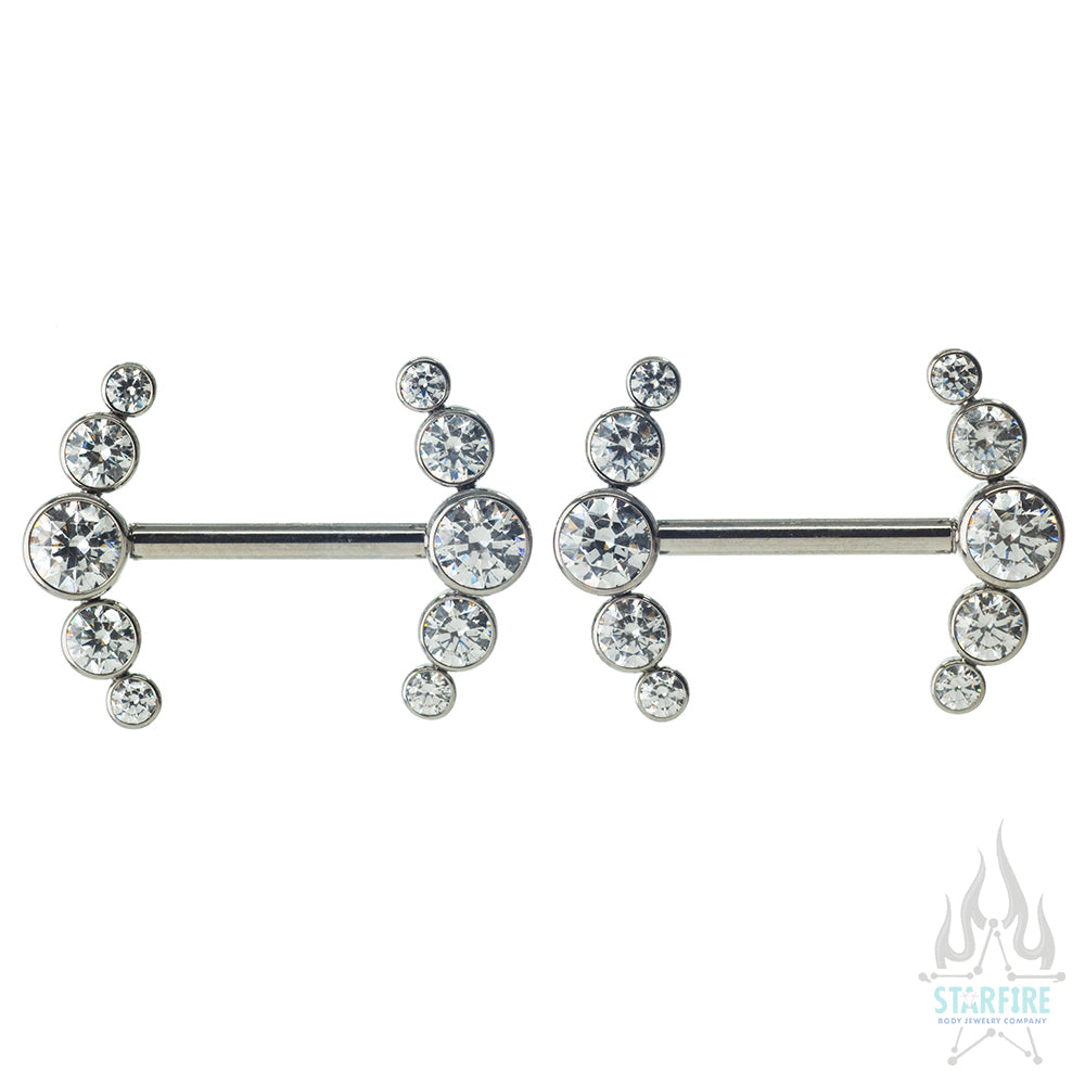 Faceted Gem Forward Facing Nipple Barbells with 5 Bezel Cluster - pair