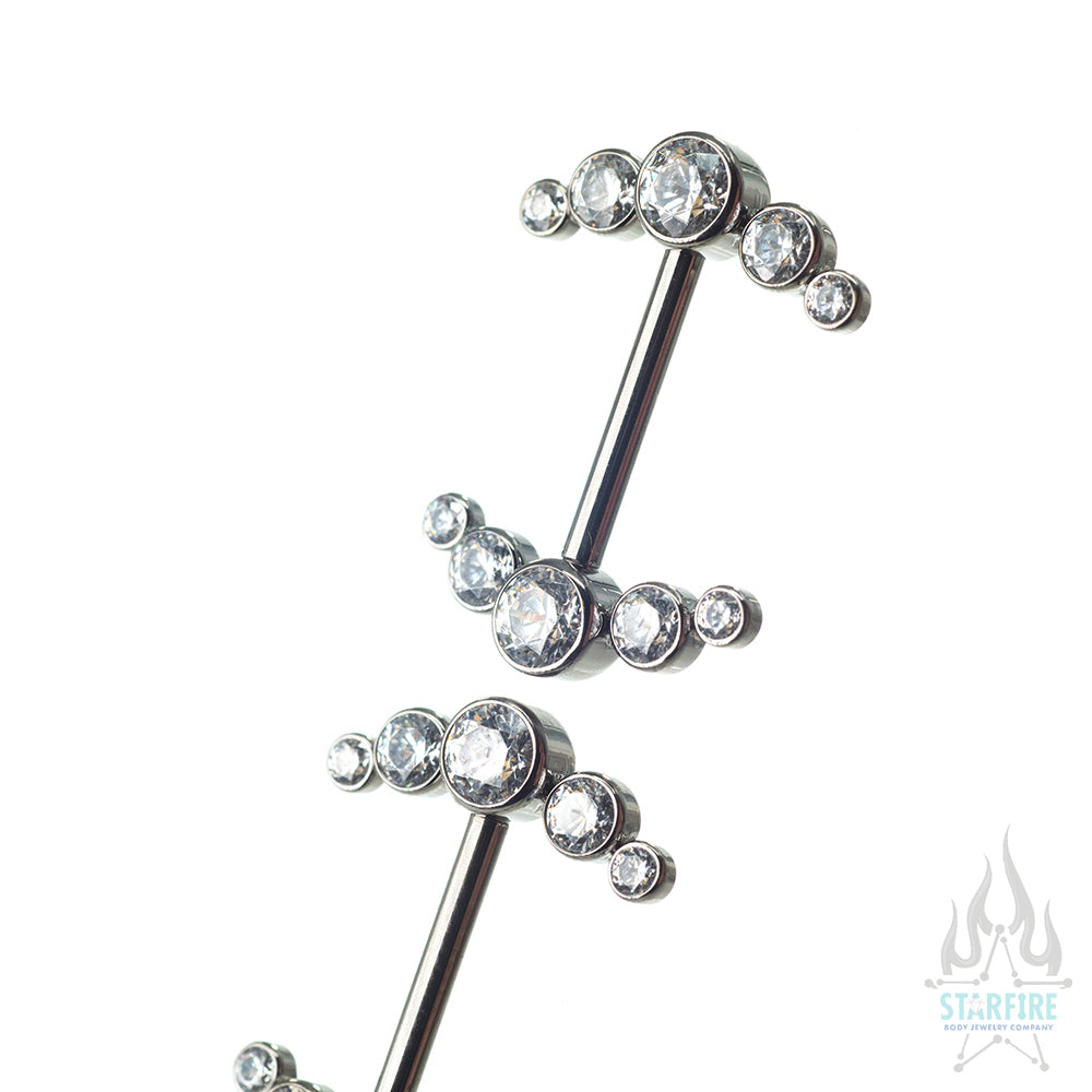 Faceted Gem Forward Facing Nipple Barbells with 5 Bezel Cluster - pair