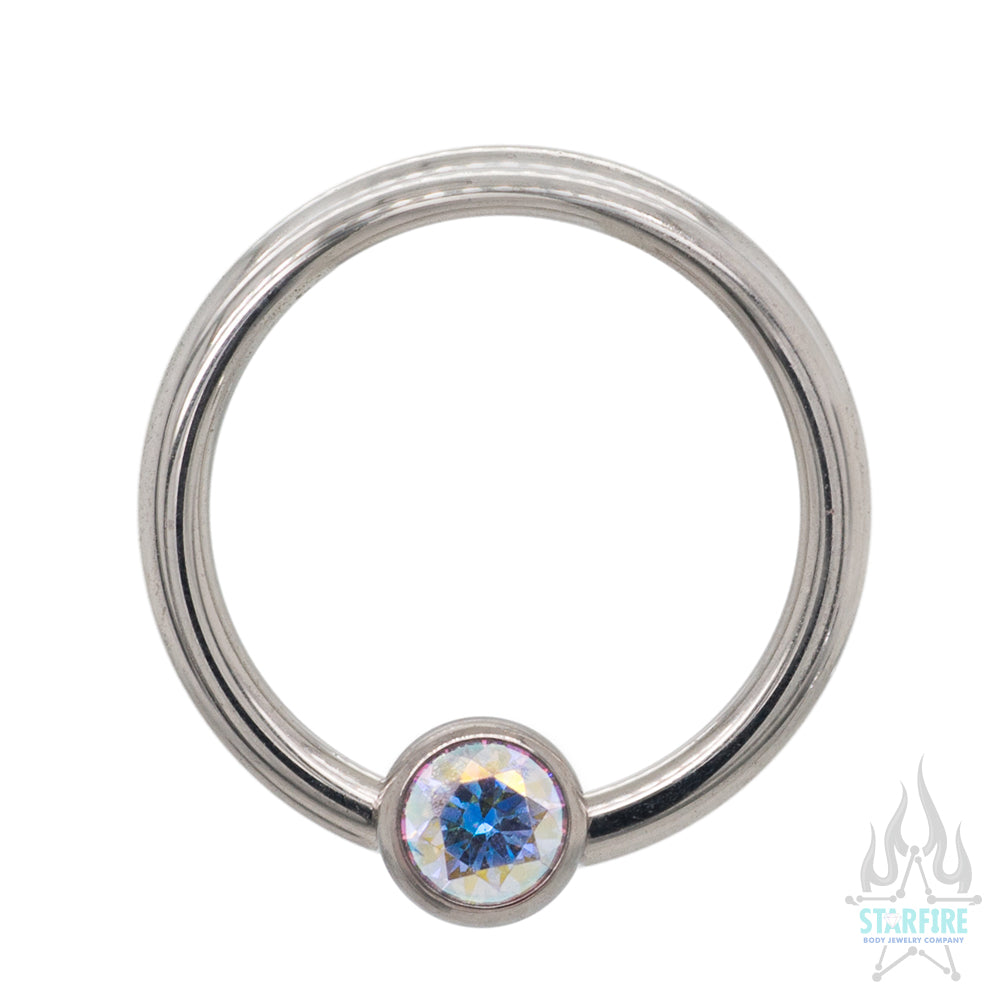 Captive Bead Ring (CBR) with Bezel-Set Faceted Gem