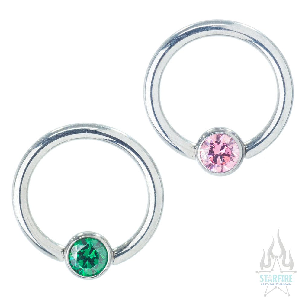 Captive Bead Ring (CBR) with Bezel-Set Faceted Gem