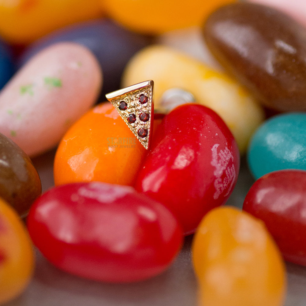 Pizza Slice Threaded End in Gold & Platinum with Garnet