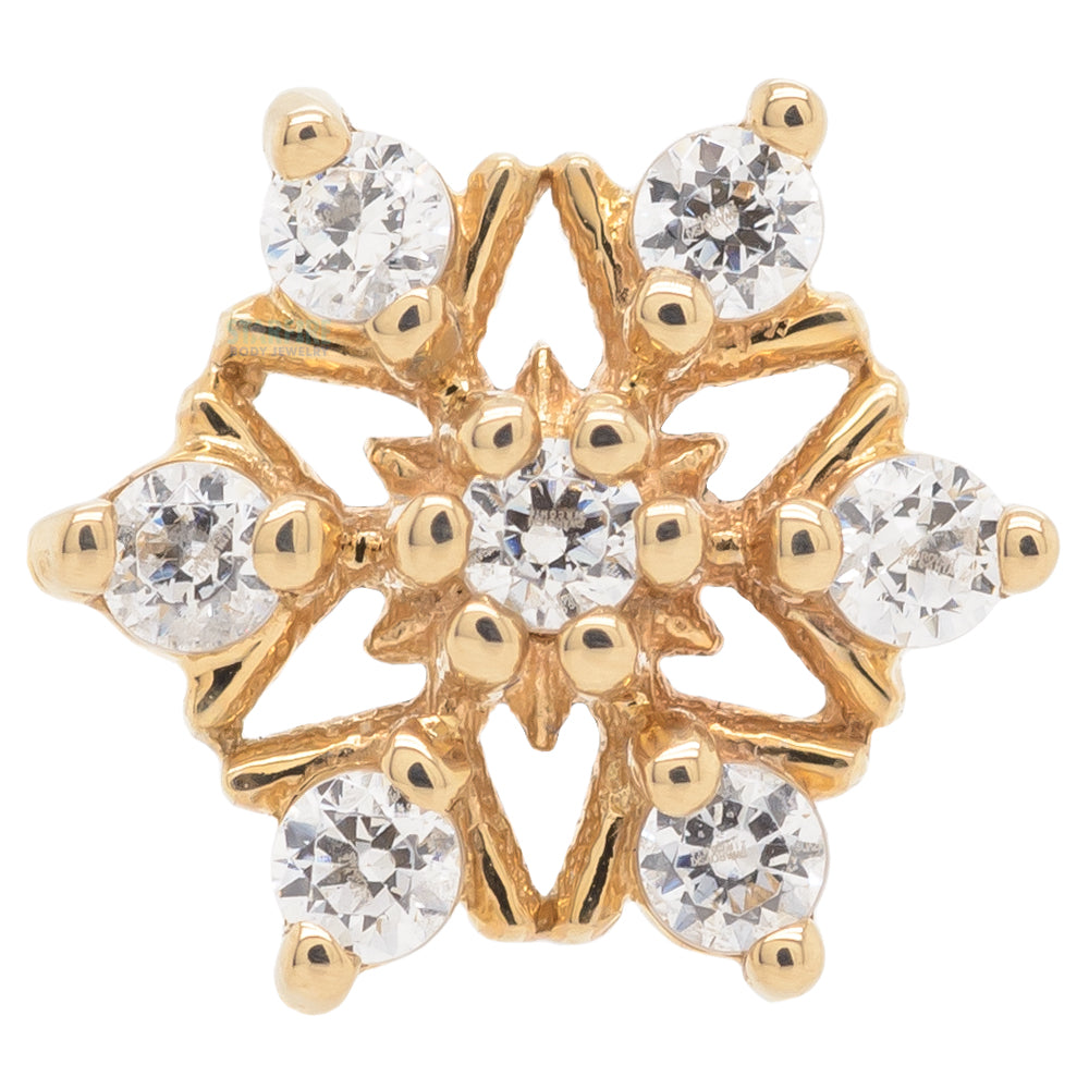 Alice Snowflake Threaded End in Gold with White CZ's