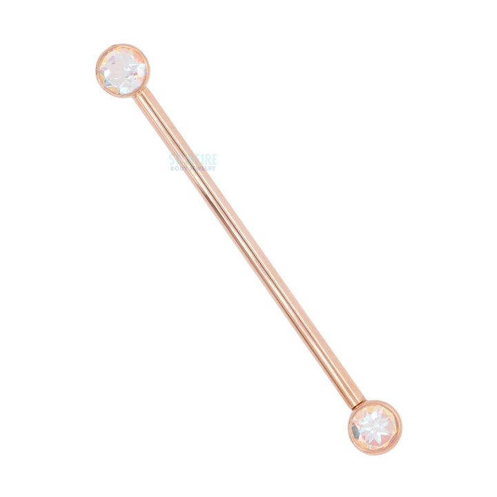Forward Facing Industrial Barbell in Gold & Platinum with Mercury Mist Topaz'