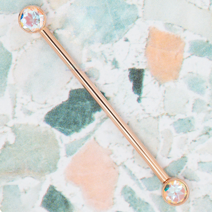 Forward Facing Industrial Barbell in Gold & Platinum with Mercury Mist Topaz'
