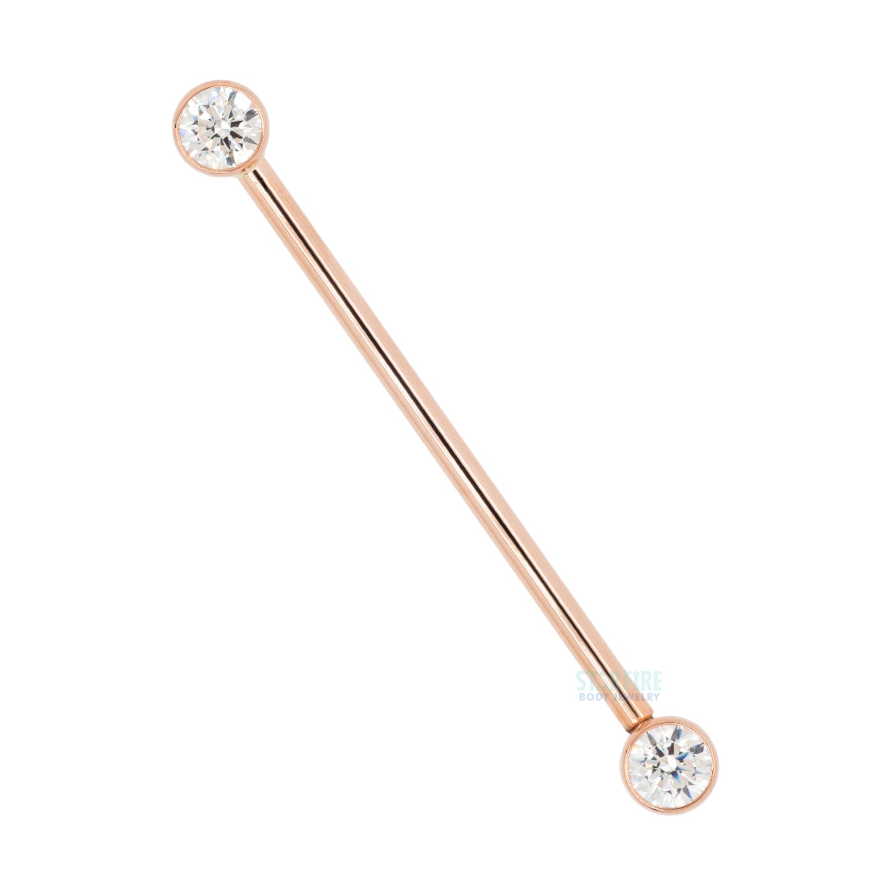 Forward Facing Industrial Barbell in Gold & Platinum with White CZ's