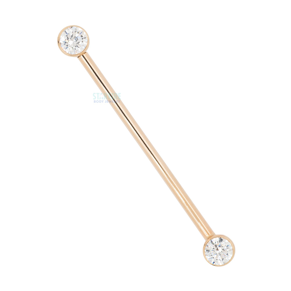 Forward Facing Industrial Barbell in Gold & Platinum with White CZ's