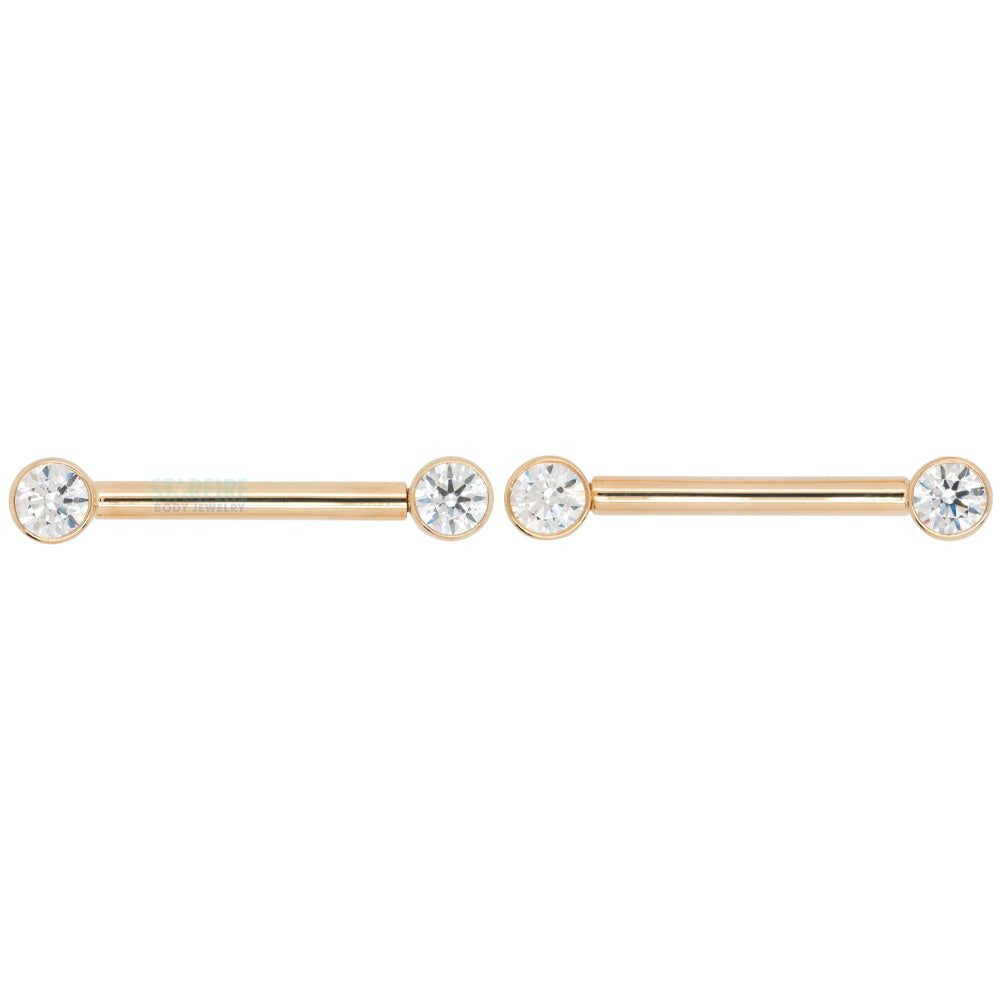 Forward Facing Nipple Barbells in Gold with White CZ's