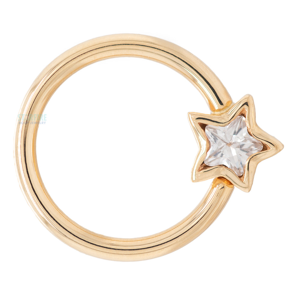 "Razmatazz" Star Bezel Fixed Bead Ring (FBR) in Gold with White CZ