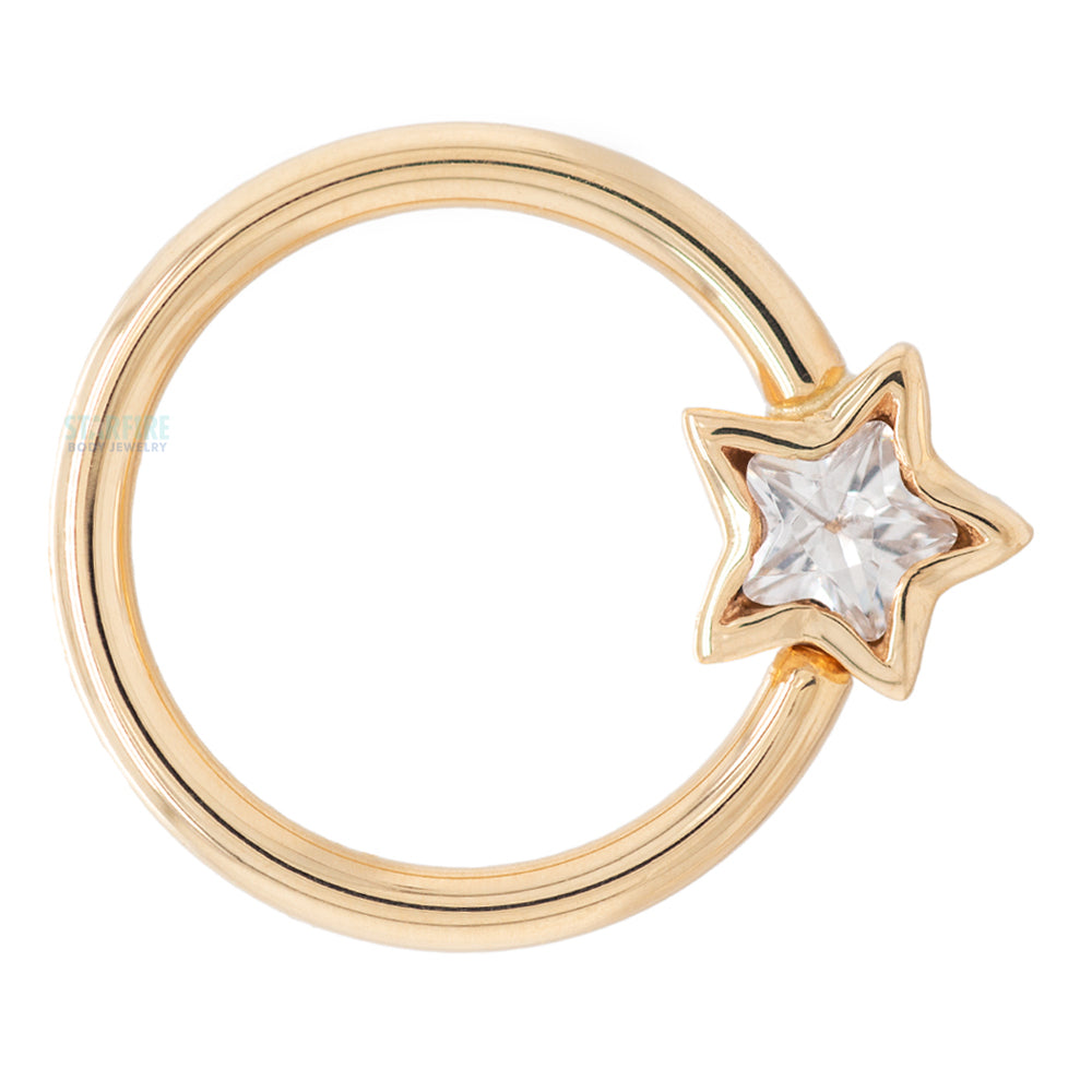 "Razmatazz" Star Bezel Fixed Bead Ring (FBR) in Gold & Platinum with White CZ