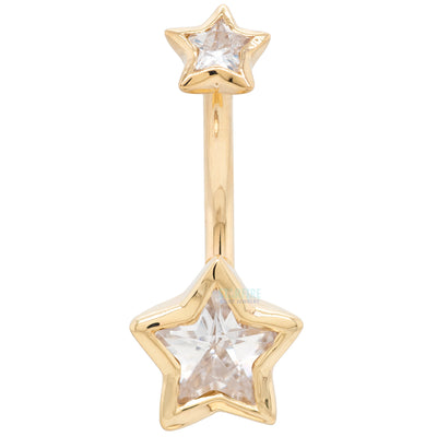 "Diva" Star Bezel Navel Curve in Gold with White CZ's