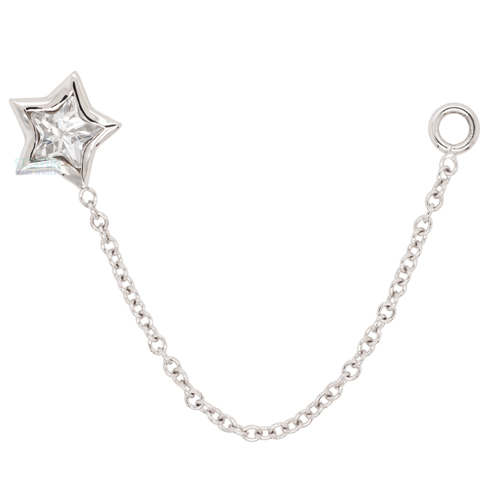 Star Bezel Chain Charm in Gold with White CZ