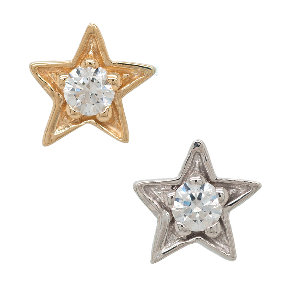 Concentric Star Threaded End in Gold with White CZ