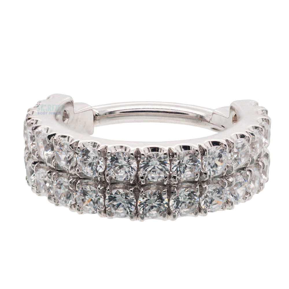 "Rachel 2 Row Telesto" Hinge Ring in Gold with White CZ's