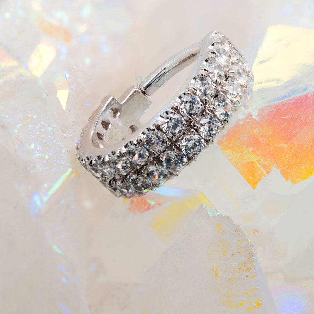 "Rachel 2 Row Telesto" Hinge Ring in Gold with White CZ's