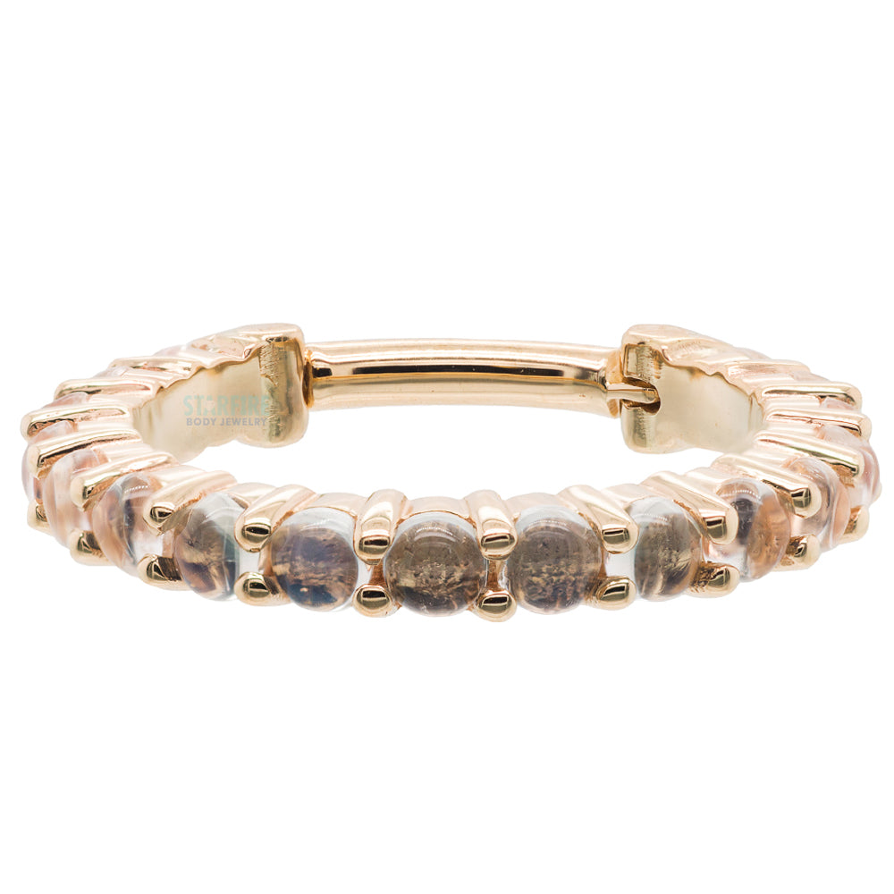"Telesto" Cabochon Hinge Ring in Gold with Rainbow Moonstone