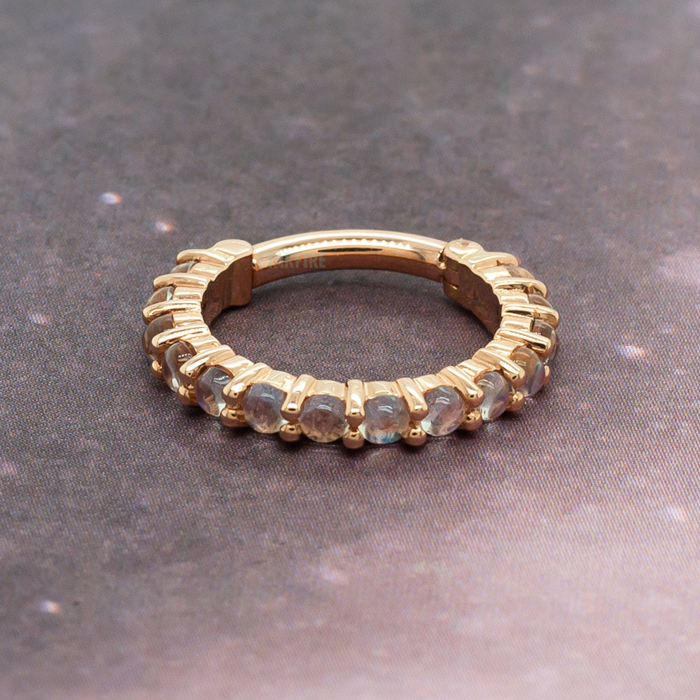 "Telesto" Cabochon Hinge Ring in Gold with Rainbow Moonstone