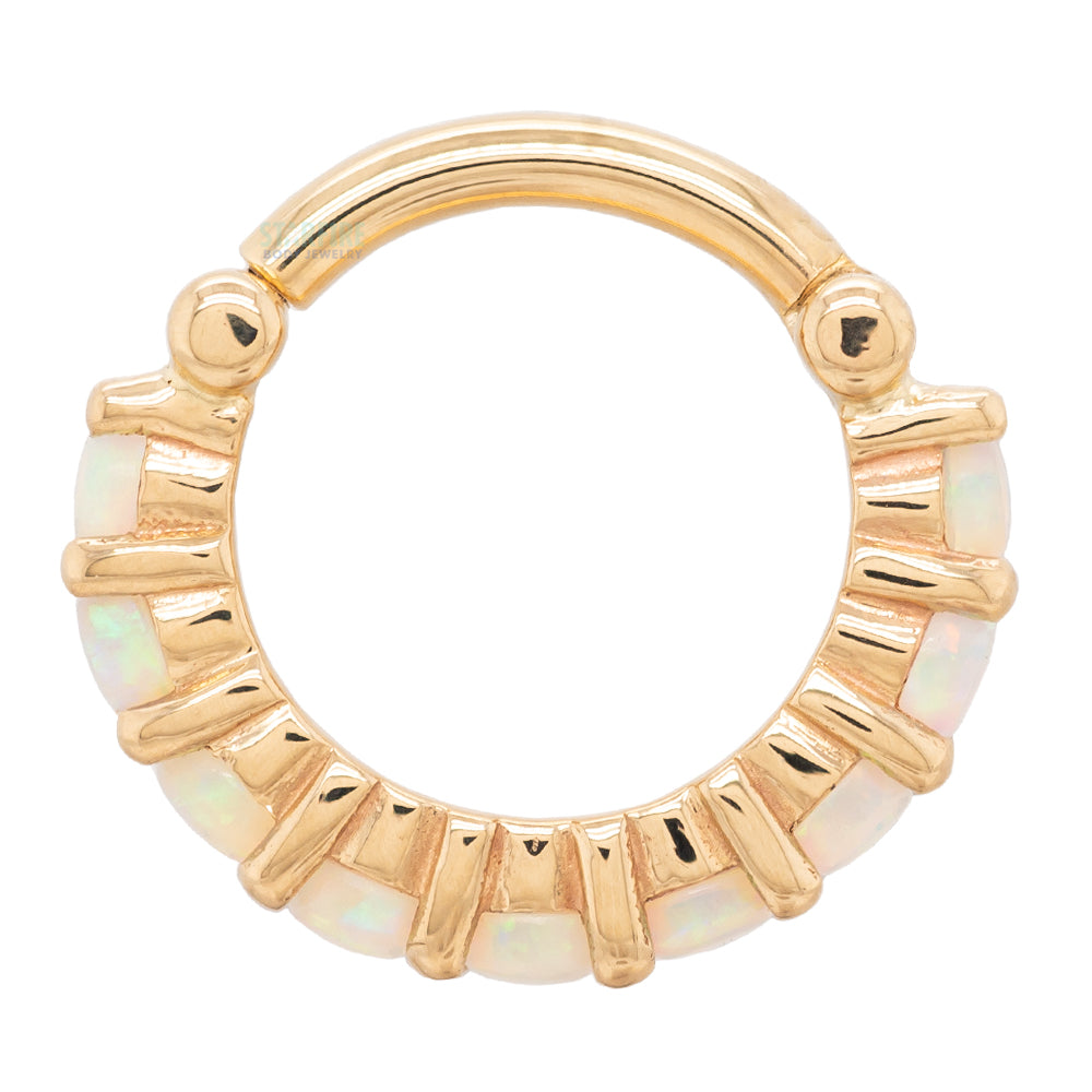 "Telesto" Hinge Ring in Gold with Genuine White Opals