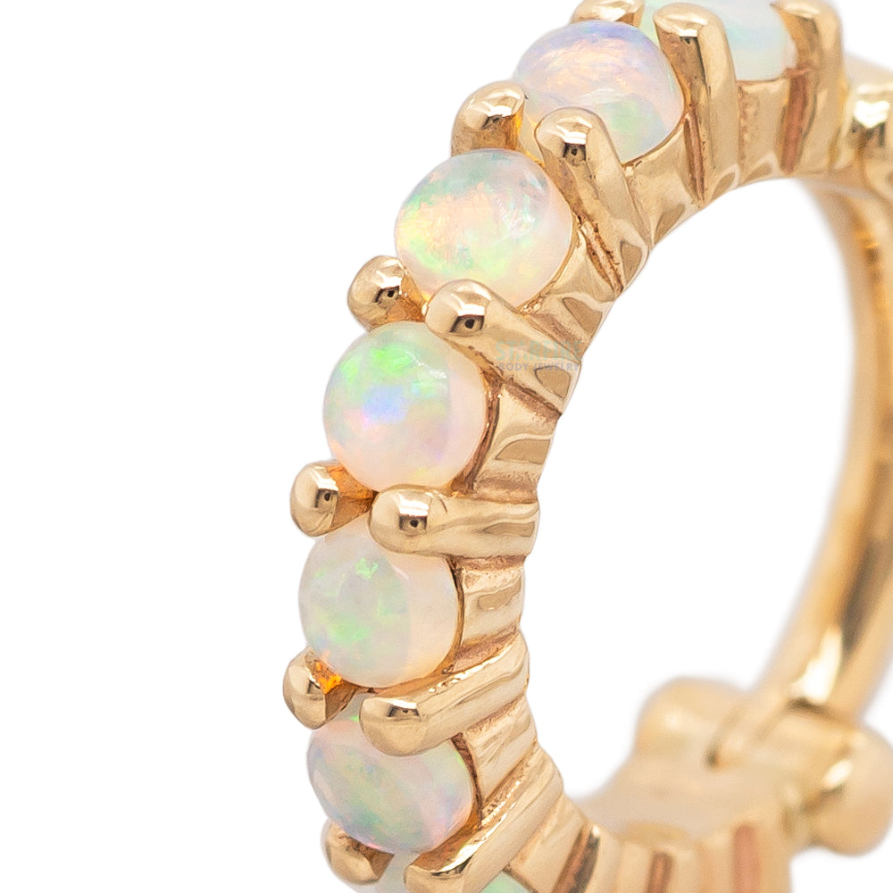 "Telesto" Hinge Ring in Gold with Genuine White Opals