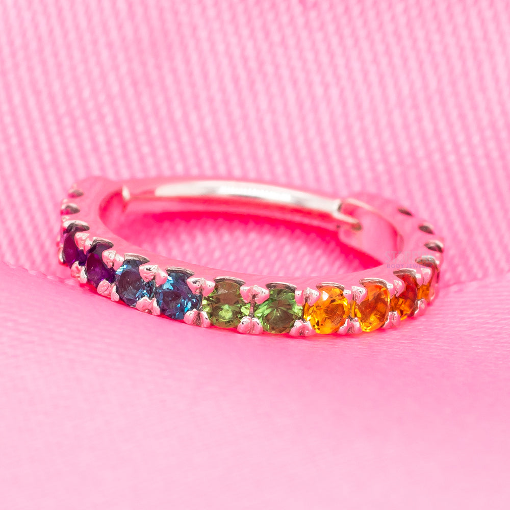 "Telesto" Hinge Ring in Gold with Rainbow in Genuine Gemstones