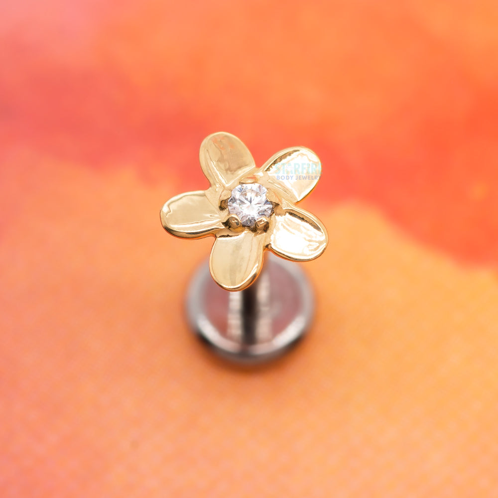 Plumeria Threaded End in Yellow Gold with Brilliant-Cut Gems