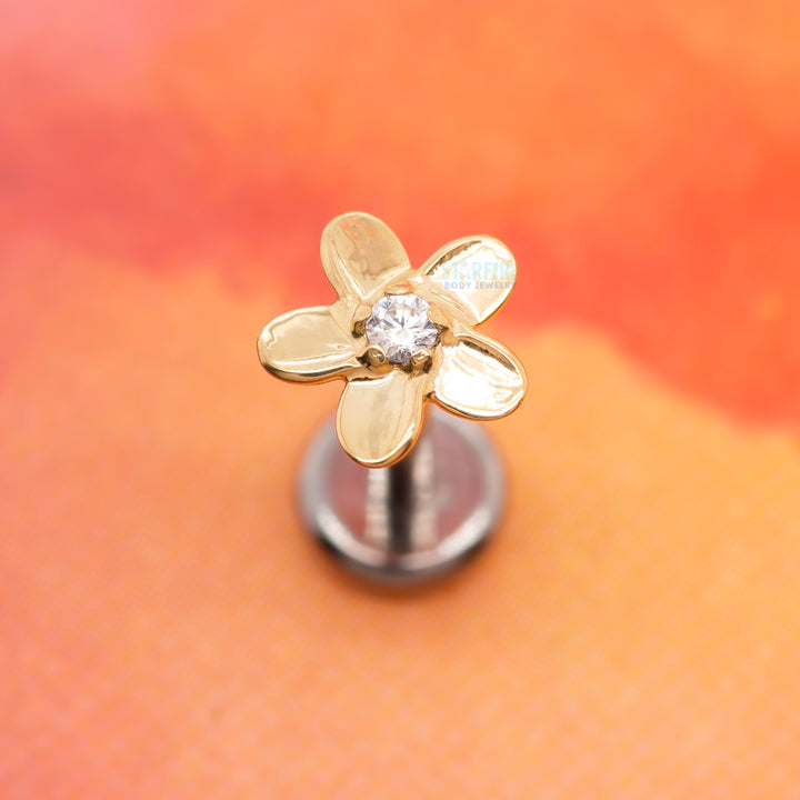 Plumeria Threaded End in Yellow Gold with Brilliant-Cut Gems