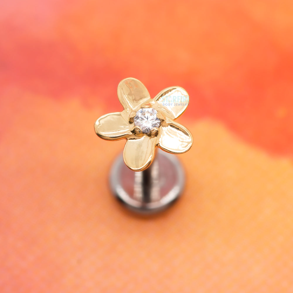 Plumeria Threaded End in Yellow Gold