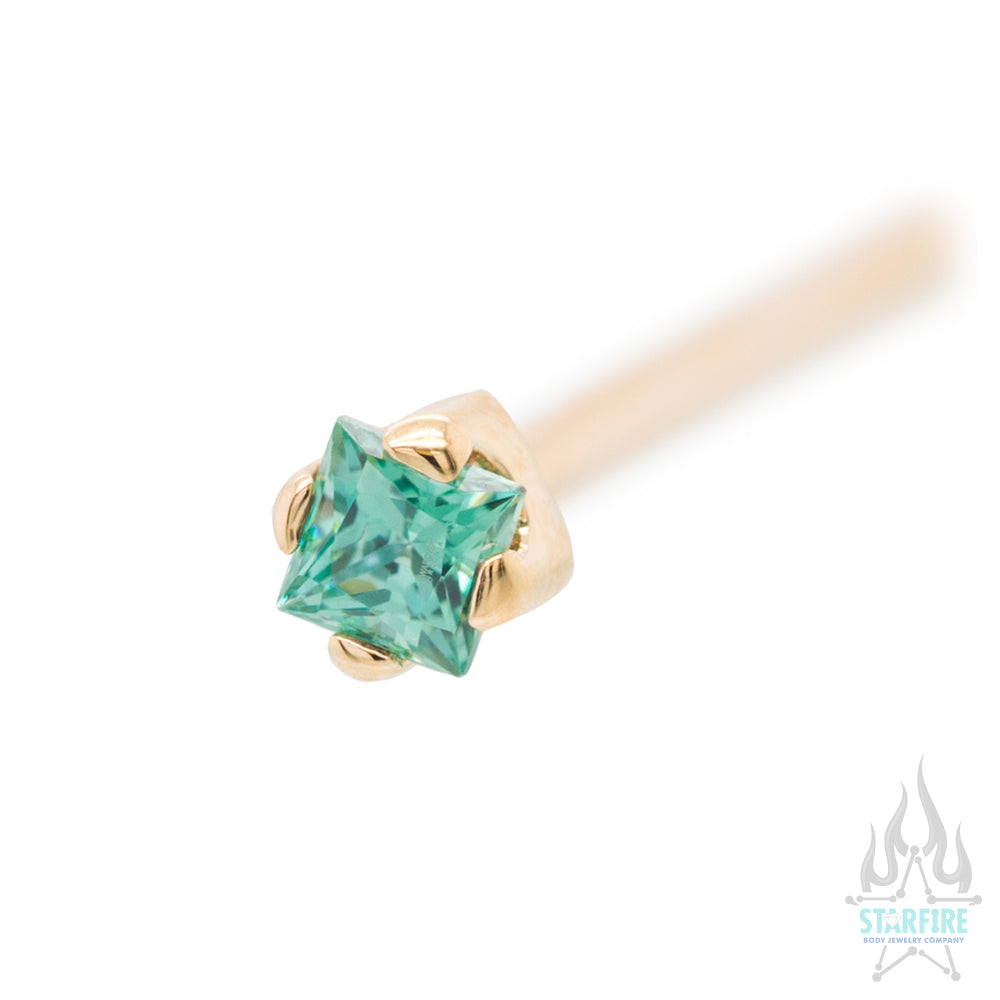 Anatometal Princess Cut Gem Nostril Screw in Gold PS Pistachio Yellow Gold