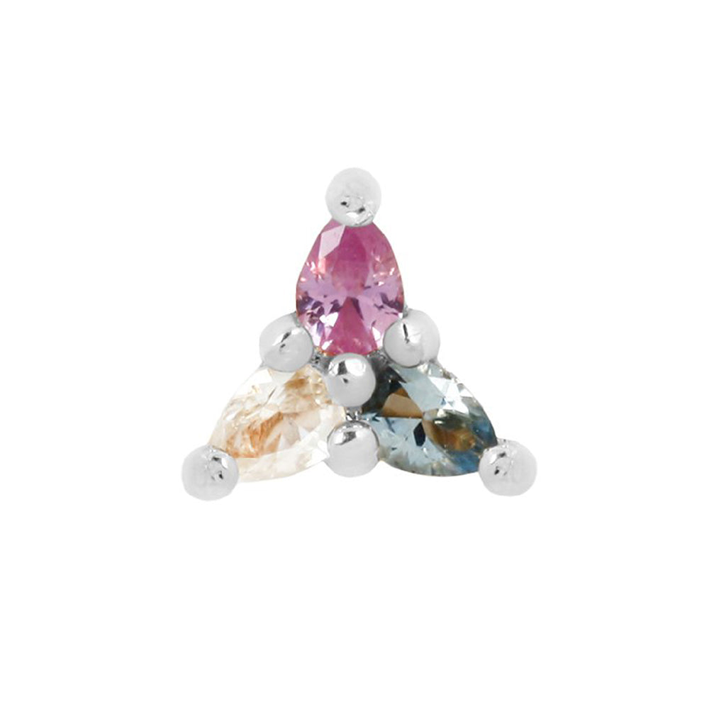 threadless: "3 Little Pears" End in Gold with Pink Sapphire, London Blue Topaz & White Topaz