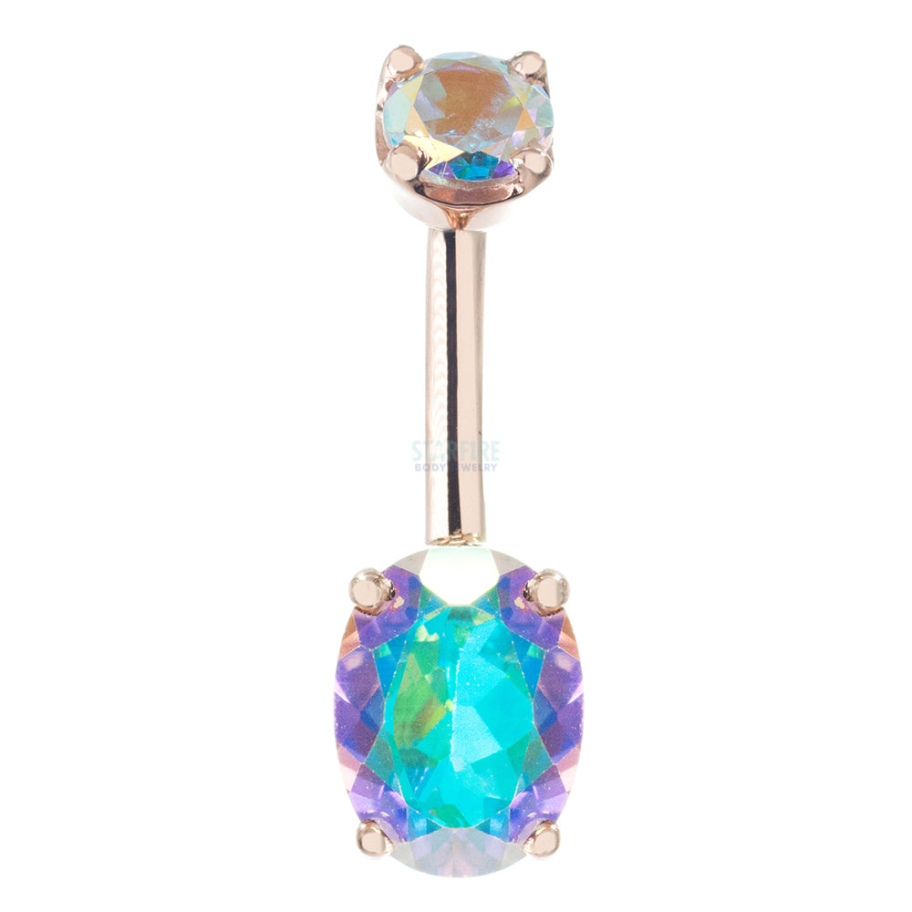 Oval Prong Navel Curve in Gold & Platinum with Mercury Mist Topaz