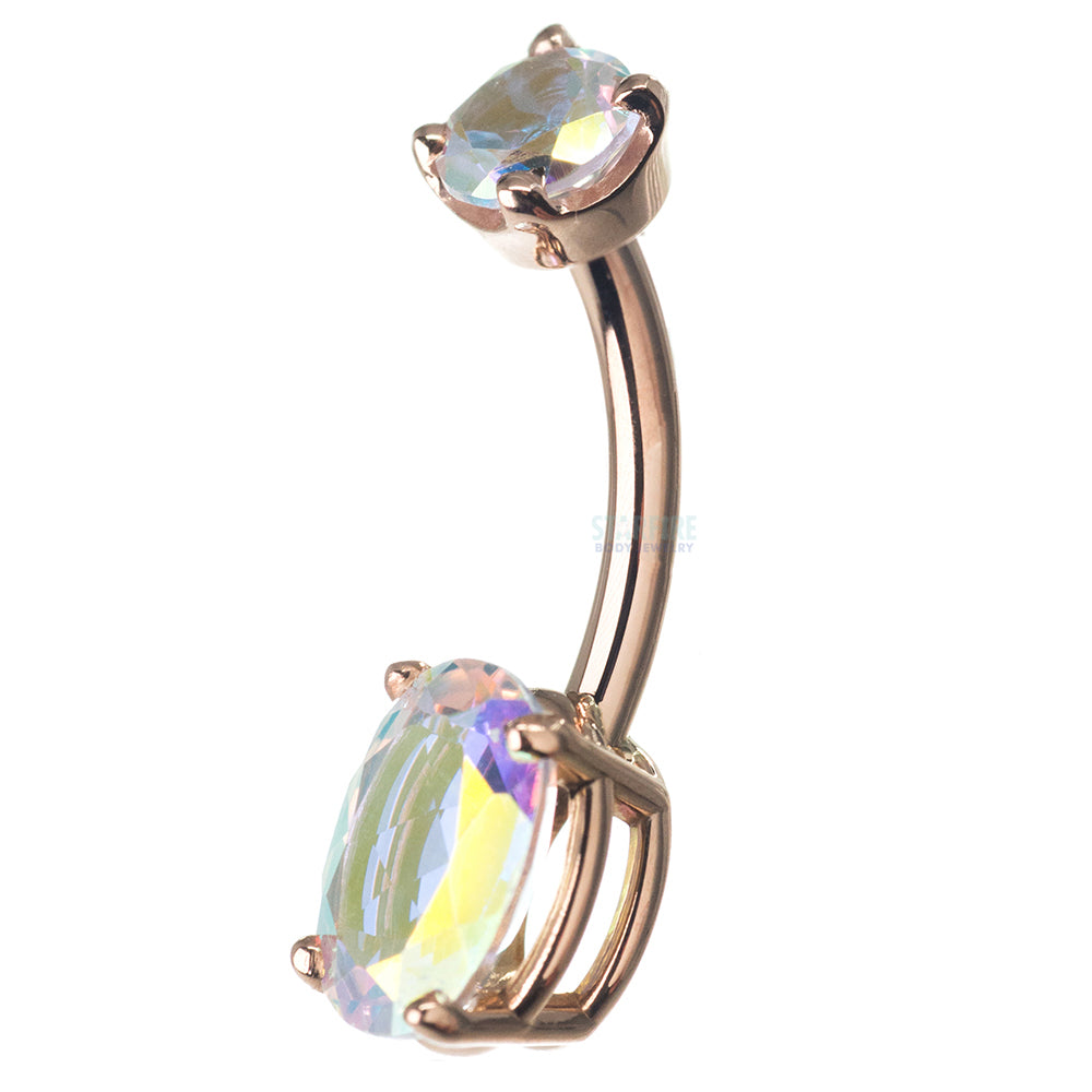 Oval Prong Navel Curve in Gold & Platinum with Mercury Mist Topaz