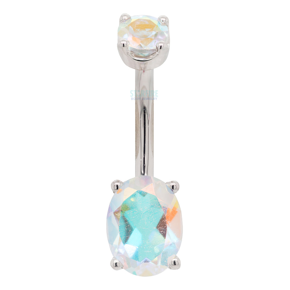 Oval Prong Navel Curve in Gold & Platinum with Mercury Mist Topaz