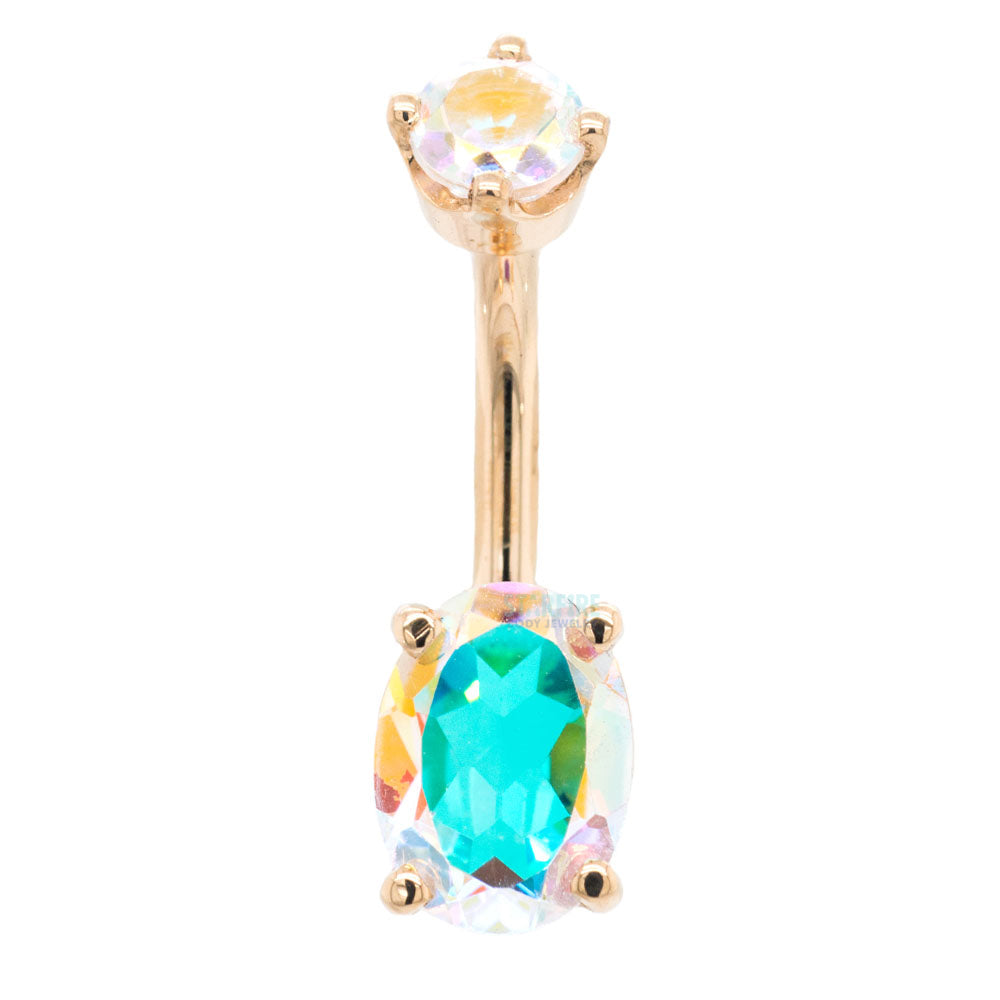 Oval Prong Navel Curve in Gold & Platinum with Mercury Mist Topaz