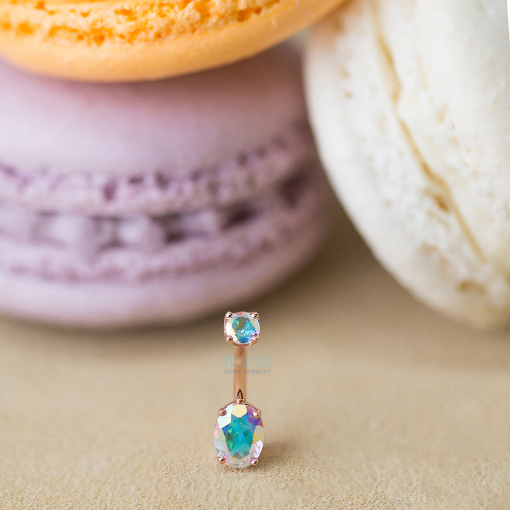 Oval Prong Navel Curve in Gold & Platinum with Mercury Mist Topaz