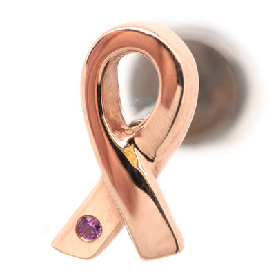 Breast Cancer Awareness Ribbon in Gold with Pink Sapphire - on flatback