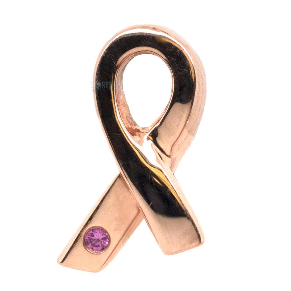 Breast Cancer Awareness Ribbon Threaded End in Gold & Platinum with Pink Sapphire