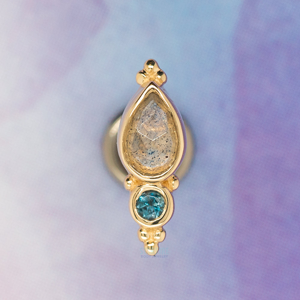 "Mai" Threaded End in Gold with Rose Cut Labradorite & London Blue Topaz