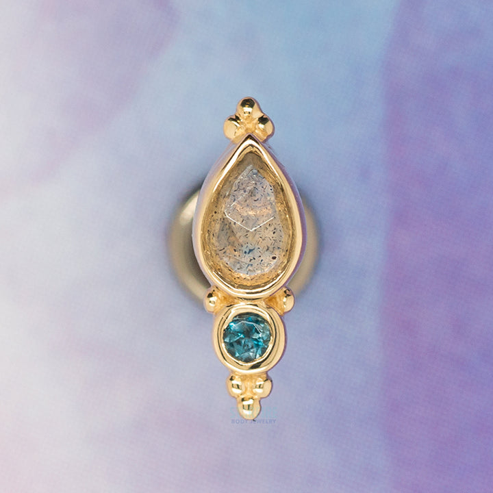 "Mai" Threaded End in Gold with Rose Cut Labradorite & London Blue Topaz