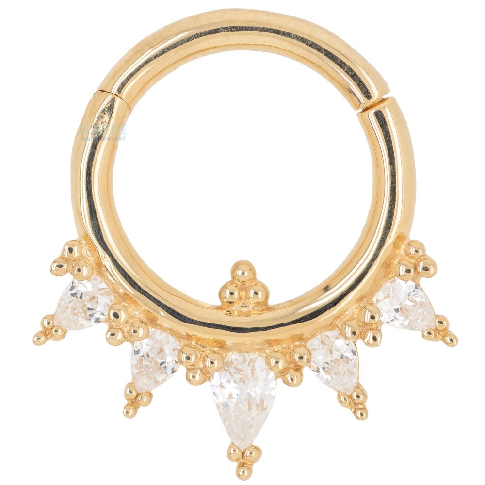 "Taja" Hinge Ring / Clicker in Gold with CZ's