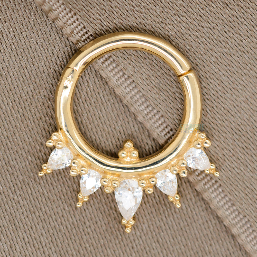 "Taja" Hinge Ring / Clicker in Gold with CZ's
