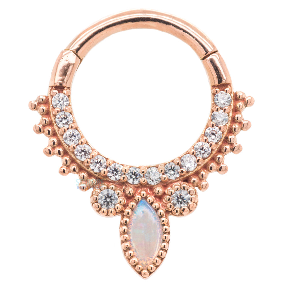 "Airelle" Hinge Ring / Clicker in Gold with Opal & CZ