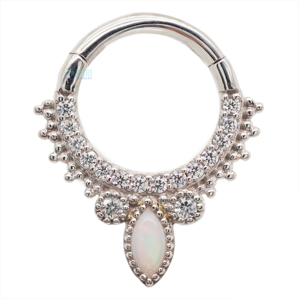 "Airelle" Hinge Ring / Clicker in Gold with Opal & CZ