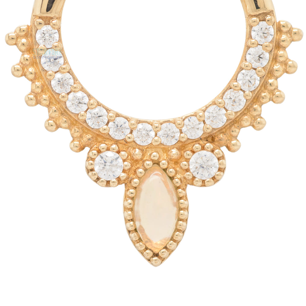 "Airelle" Hinge Ring / Clicker in Gold with Opal & CZ