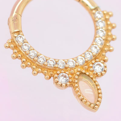 "Airelle" Hinge Ring / Clicker in Gold with Opal & CZ