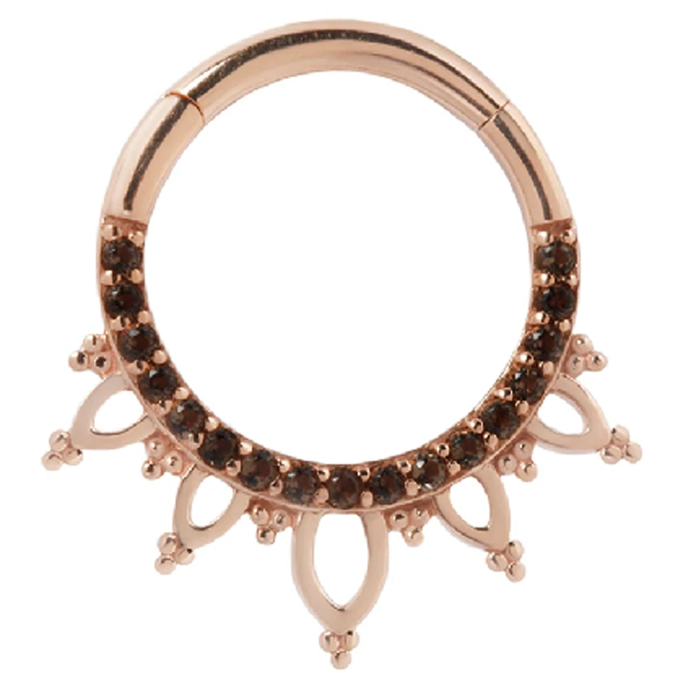 "Indra" Hinge Ring / Clicker in Gold with Smoky Quartz