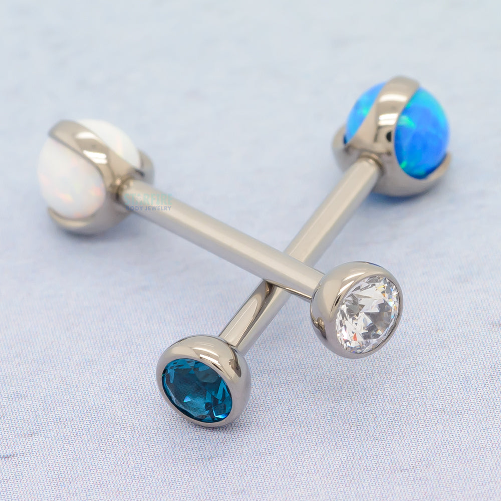 Faceted Gem & Opal Ball in Prongs Tongue Barbell - custom color combos