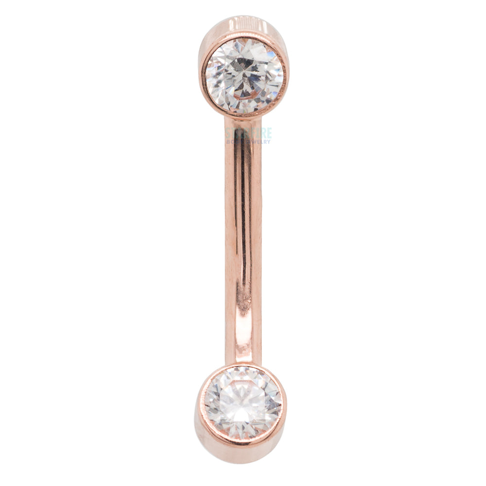 Gold Curved Barbell with White CZ's in Forward Facing Bezels