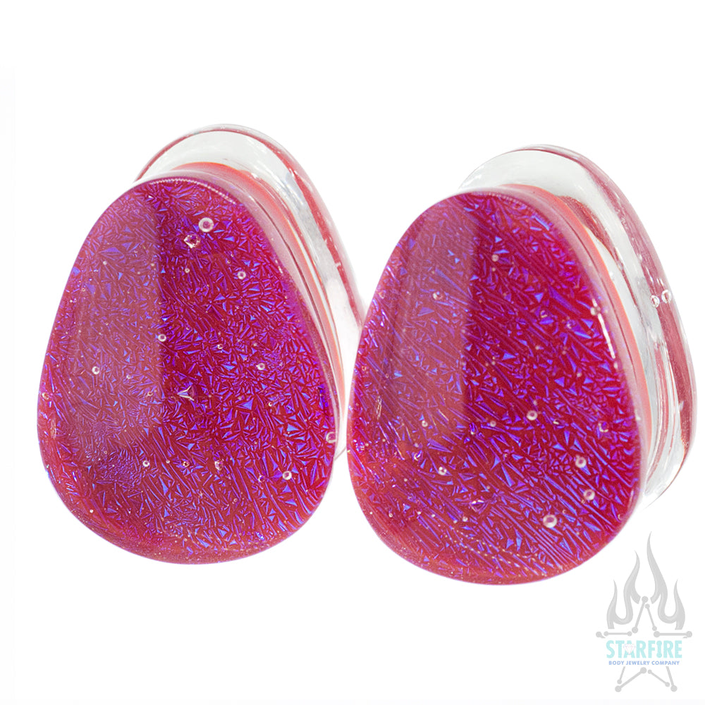 Fused Dichroic Glass Teardrop Plugs