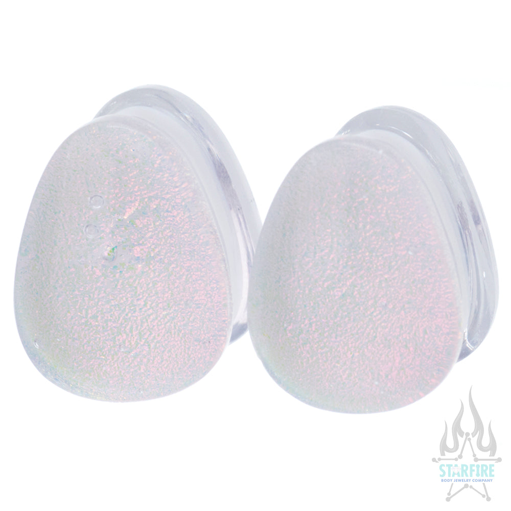 Fused Dichroic Glass Teardrop Plugs