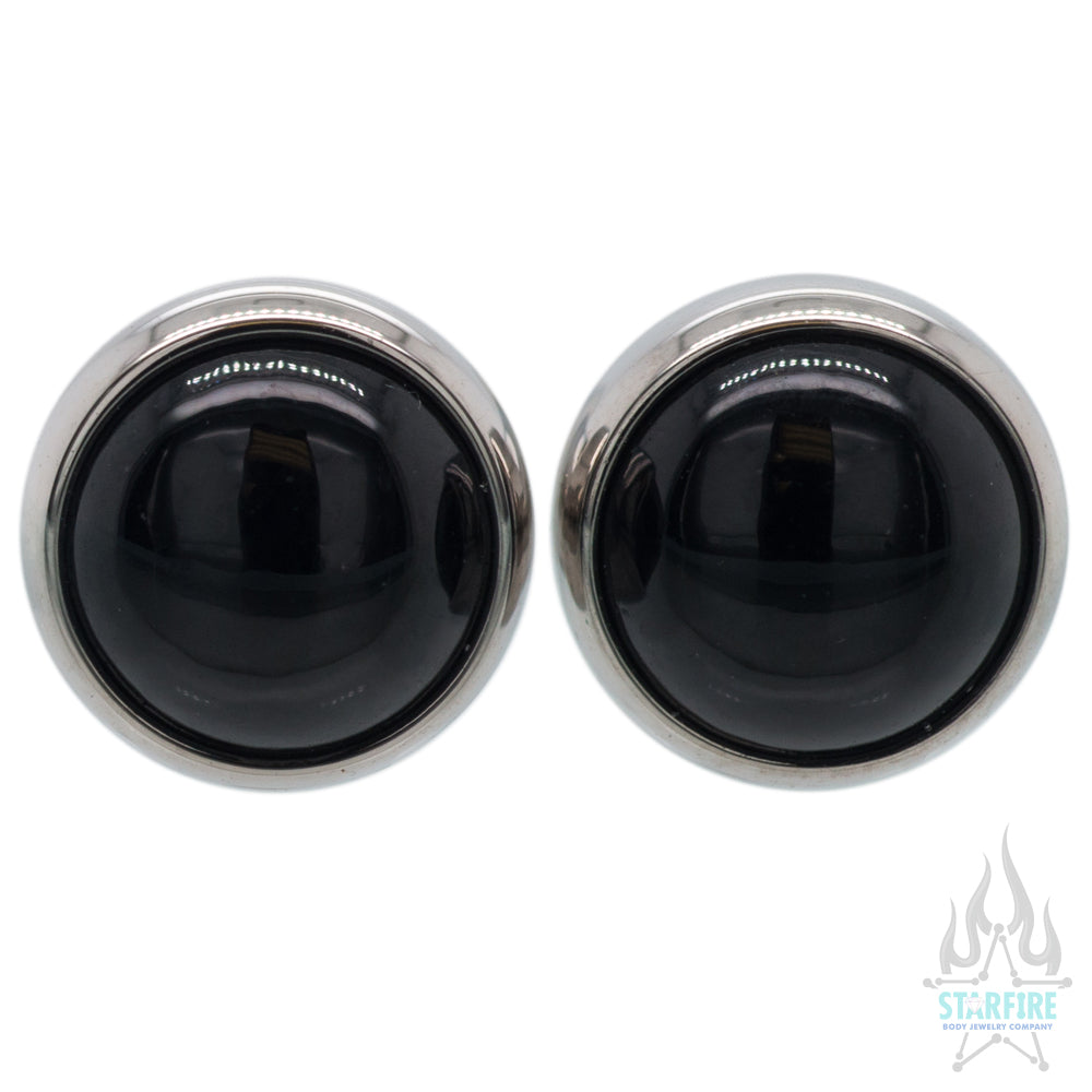 Titanium Natural Stone Cabochon Gem Plugs - Black Onyx