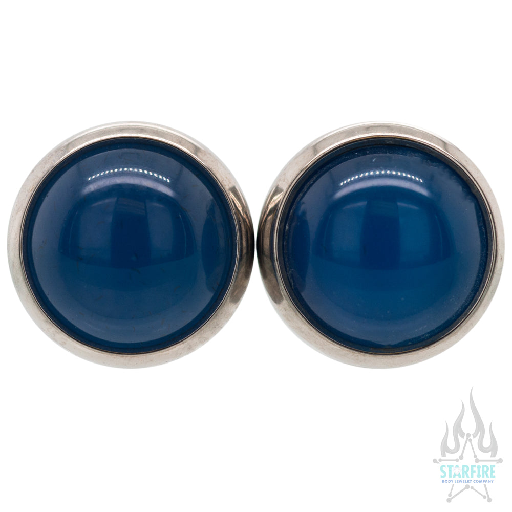 Titanium Natural Stone Cabochon Gem Plugs - Blue Agate